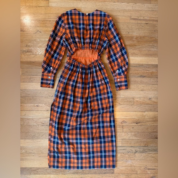 Staud Crosshill Dress in Poppy Plaid Orange Blue White - Picture 6 of 7